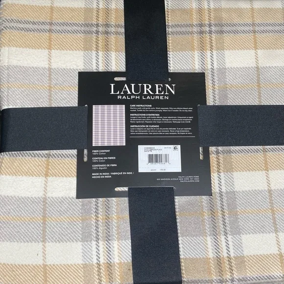 Ralph Lauren Blanket Lachlan Plaid Throw Blanket 54"×72" $170 NWT Taupe Be - Picture 3 of 5